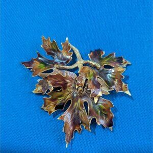 Vintage Weiss Maple Leaf Enamel & Gold Tone Brooch Pin 3"